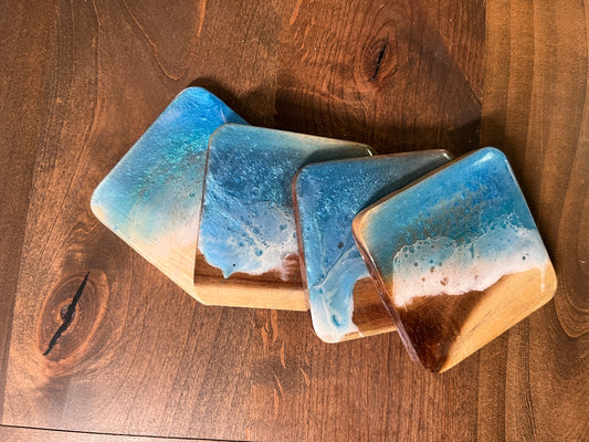 Ocean Pour Workshop: Wooden Coasters