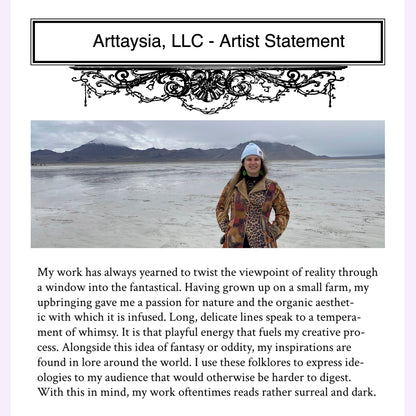 Arttaysia, LLC artist statement with a person standing in a landscape.