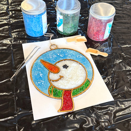 Snowman Crushed Glass Suncatcher Workshop