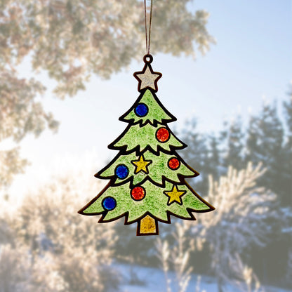 Christmas Tree Crushed Glass Suncatcher Kit